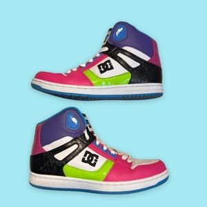 DC Rebound High Top LE Shoes Size 7 Multicolor Pink Purple Blue Green